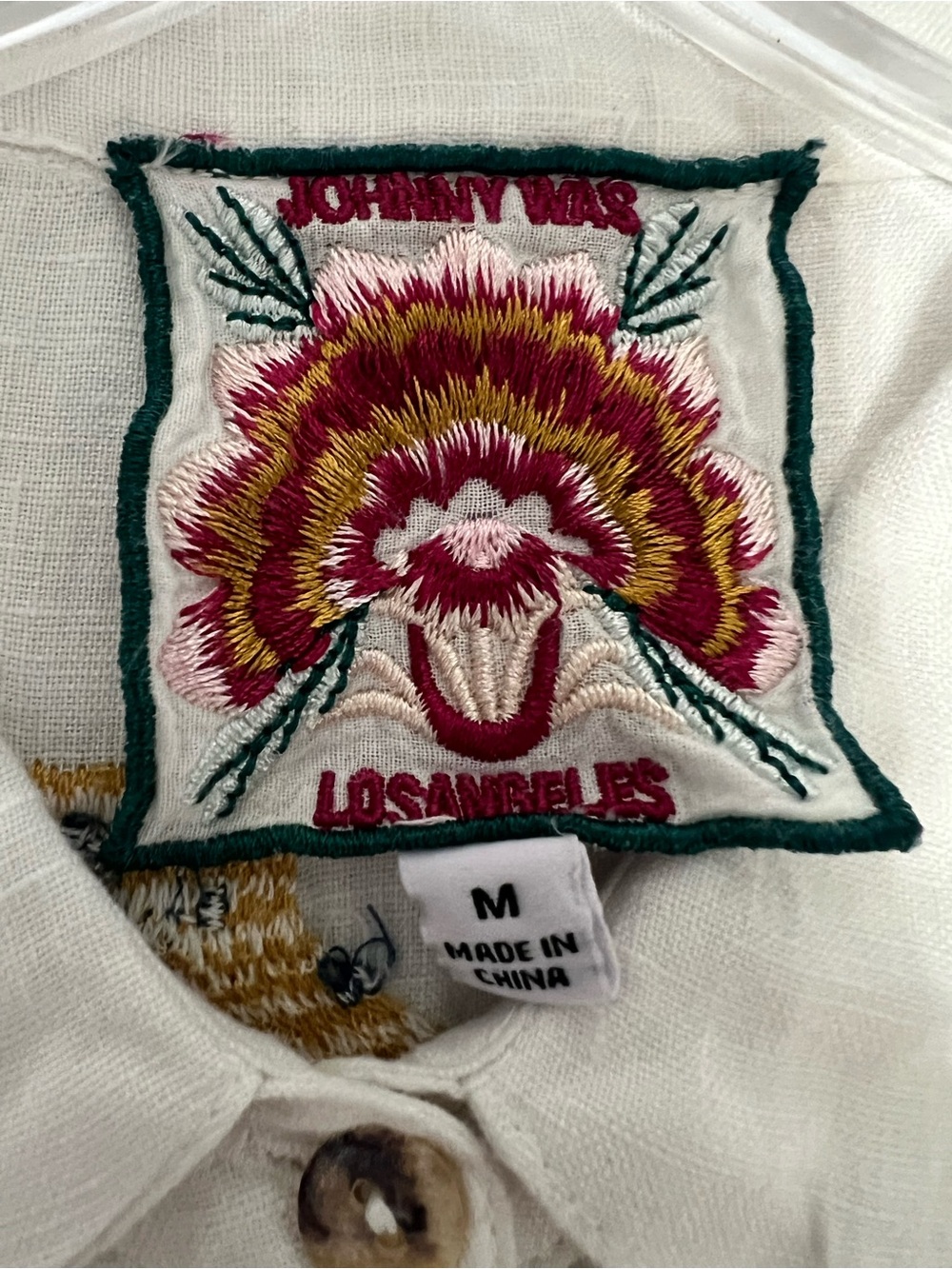 Johnny Was 100% Linen Embroidered Puff Sleeve Button Top White Size M - Picture 12 of 13